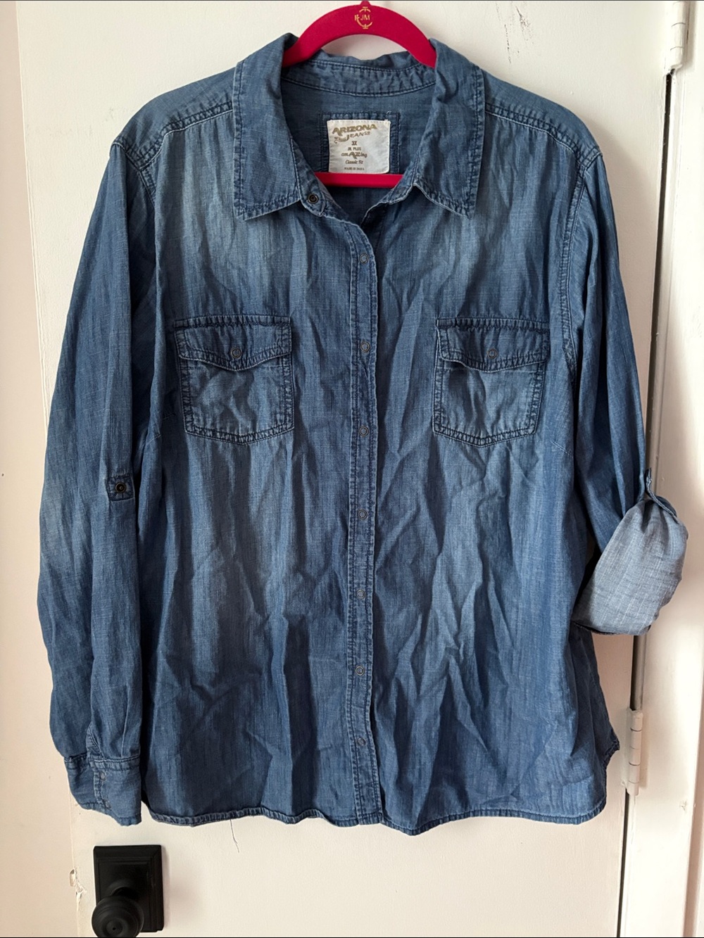 Arizona Jean Company Washed Denim Button-Down Shirt - Blue